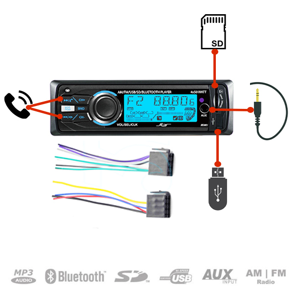 Single Din Stereo JBS Audio Media Player Bluetooth/USB/AM/FM/AUX/Mp3 4 x 50Watt (JBS883)