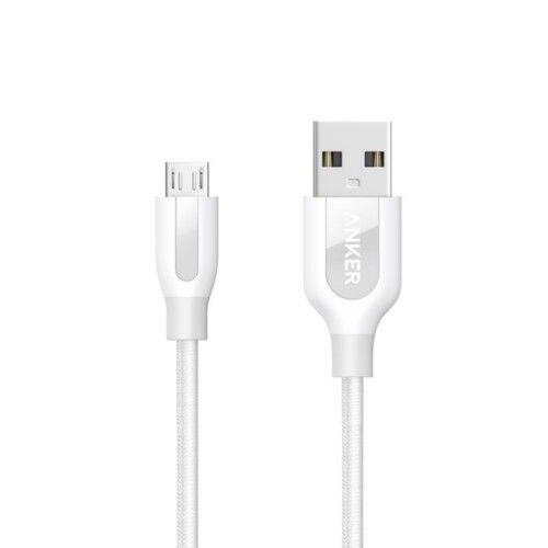 Anker PowerLine+ 3ft Micro USB Nylon Braided Cable With Pouch, White - A8142H21