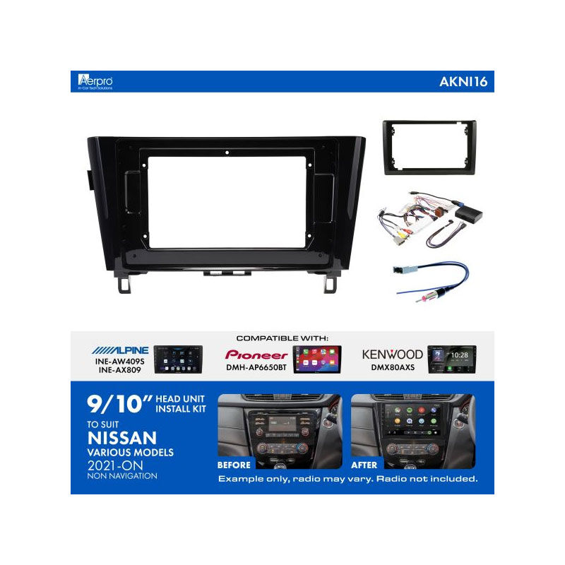 AERPRO AKNI16 9/10 INCH INSTALL KIT TO SUIT MODEL NISSAN 2021- [COMPATIBLE WITH PIONEER, KENWOOD & ALPINE 9/10 INCH HEAD UNITS]