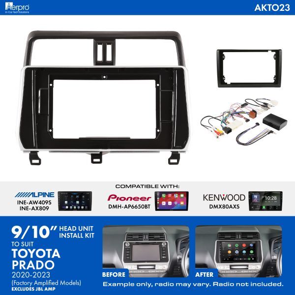 Aerpro AKTO23 9/10 INCH INSTALL KIT TO SUIT TOYOTA PRADO 2020-2024 COMPATIBLE WITH PIONEER, KENWOOD & ALPINE 9/10 INCH HEAD UNITS