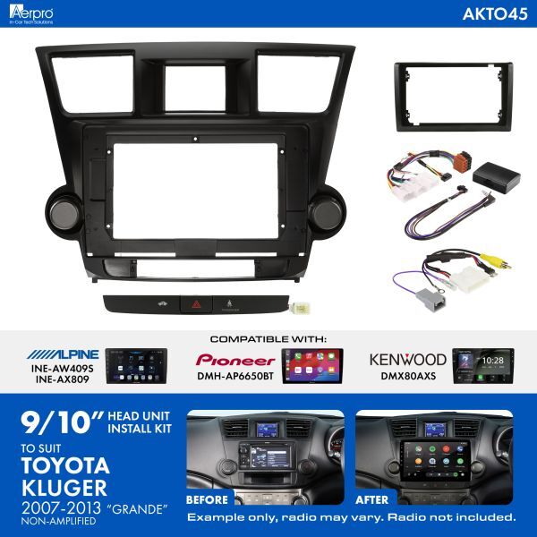 Aerpro AKTO45 9/10 Inch install kit to suit Toyota kluger grande 2007-2013