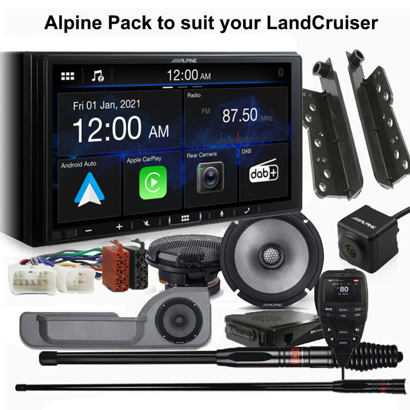 Alpine ILX-407A Pack To Suit Land Cruiser with UHF Radio Speakers Pods Reverse Camera