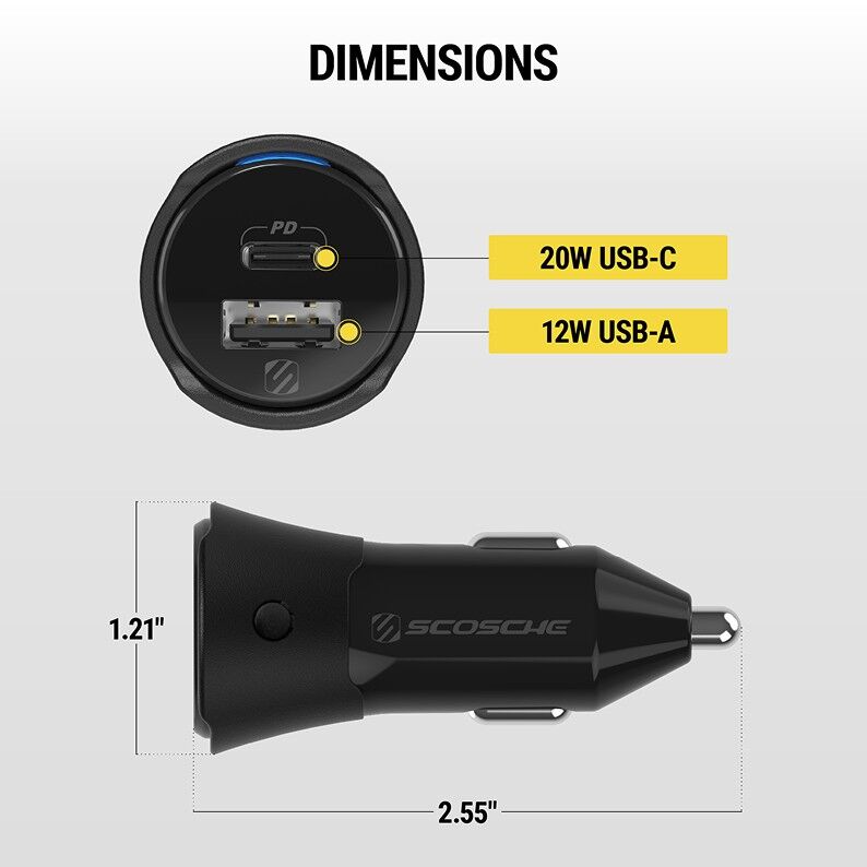 Scosche CPD32LT-SP FoundIT Charge 32W USB-C / USB-A Car Charger with Item Locator