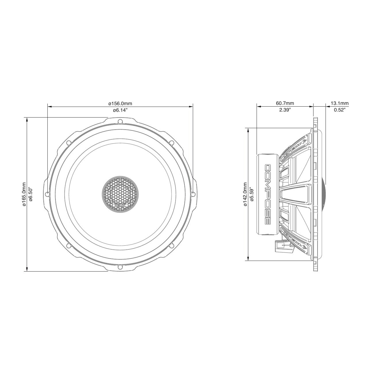 HELIX Ci3 C165.2FM-S3 MK2 6.5" 165mm 2-Way Coaxial Speaker Pair 3 Ohm 100W RMS FlexMount Compose i3