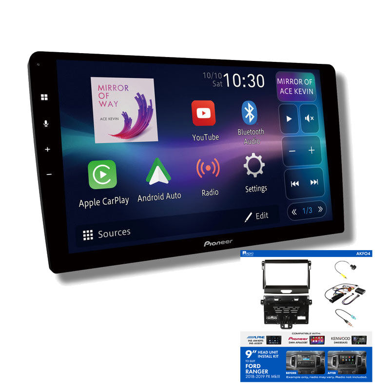 Pioneer DMH-AP6850BT 9" head unit & Aerpro AKFO4 Installation Kit to suit Ford ranger 2018-2019