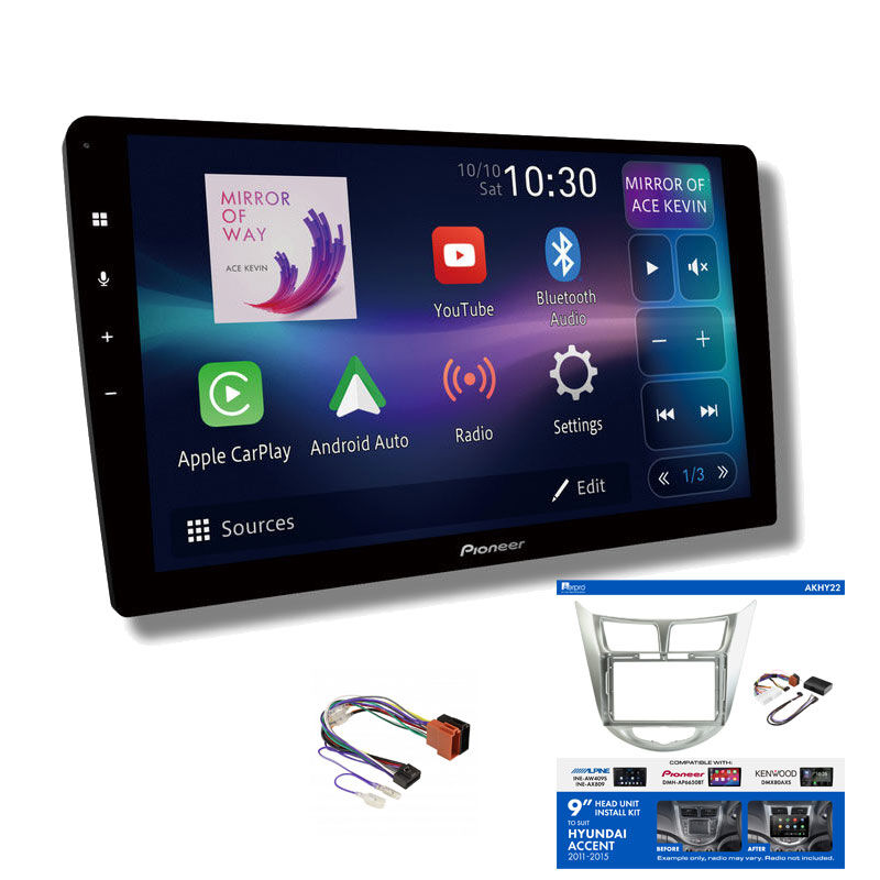 Pioneer DMH-AP6850BT 9" head unit & Aerpro AKHY22 Installation Kit to suit Hyundai accent 2011-2015