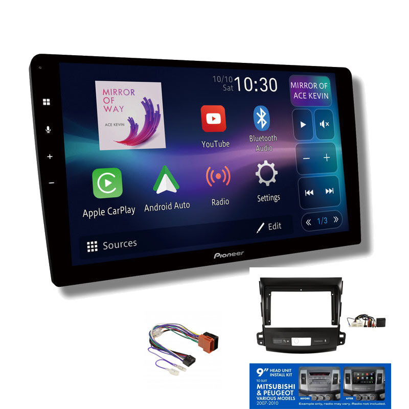 Pioneer DMH-AP6850BT 9" head unit & Aerpro AKMB10 Installation Kit to suit Mitsubishi Peugeot 2007-2010