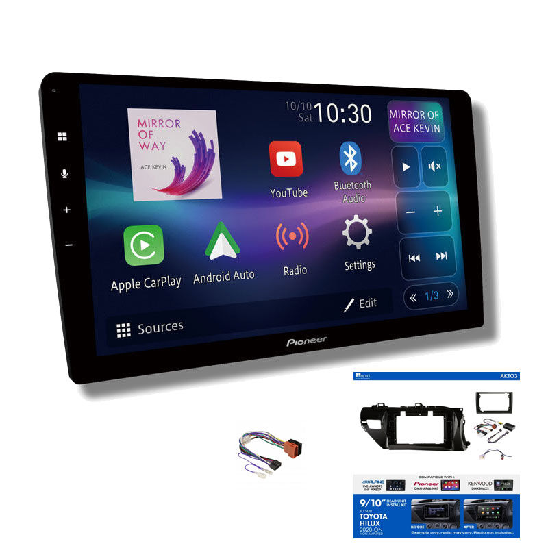 Pioneer DMH-AP6850BT 9" head unit & Aerpro AKTO3 kit to suit Toyota Hilux 2020+ non amplified models