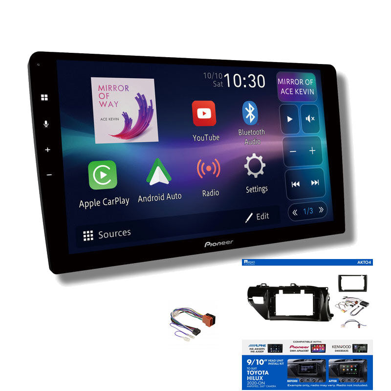 Pioneer DMH-AP6850BT 9" head unit & Aerpro AKTO4 to suit Toyota Hilux 2020+ with Factory Amplifier and 360 camera