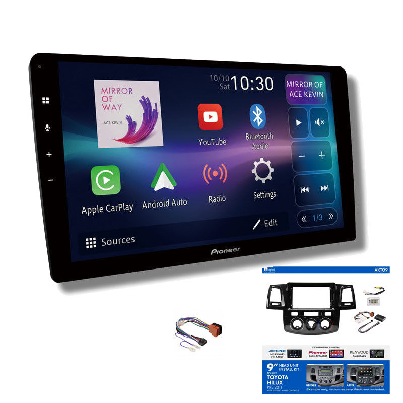 Pioneer DMH-AP6850BT 9" head unit & Aerpro AKTO9 Installation Kit to suit Toyota hilux pre 2011