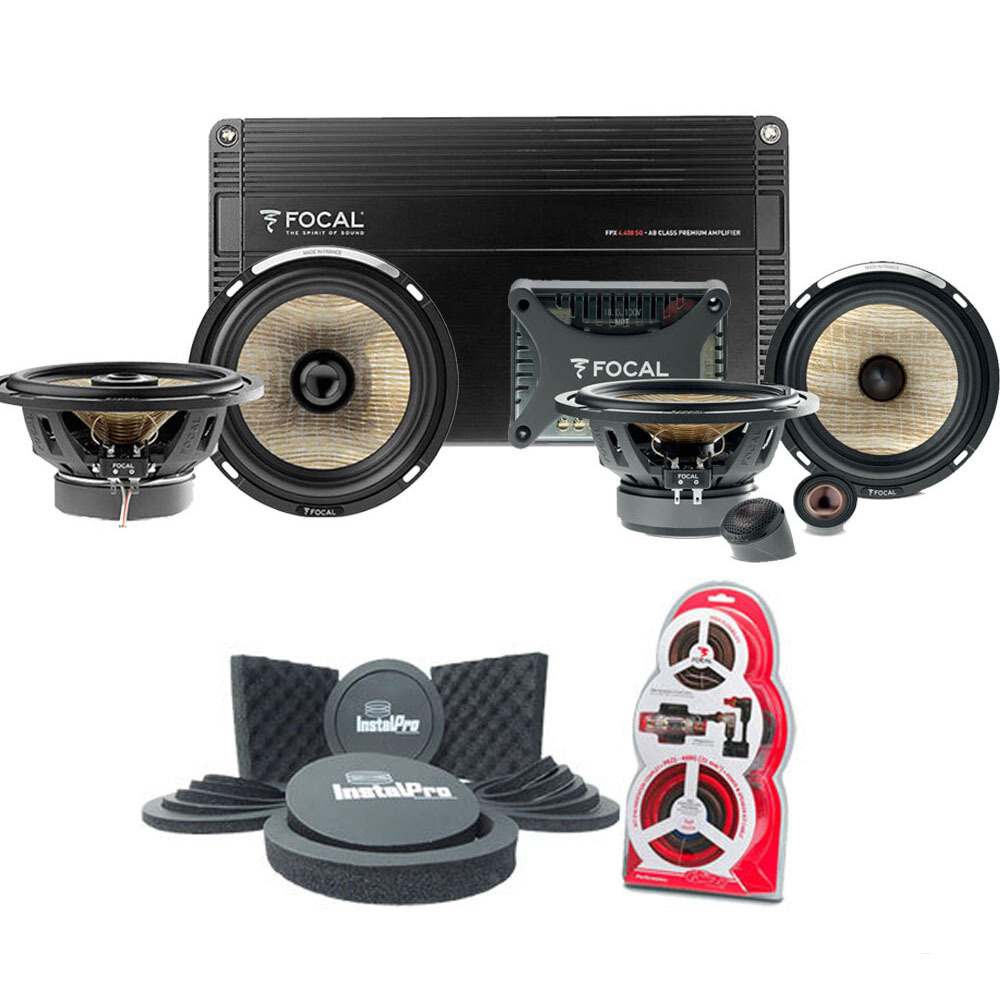 FOCAL 4 Channel amplifier with 6.5” Coaxial & Component Speakers, Speaker seal kits & performance cable kit