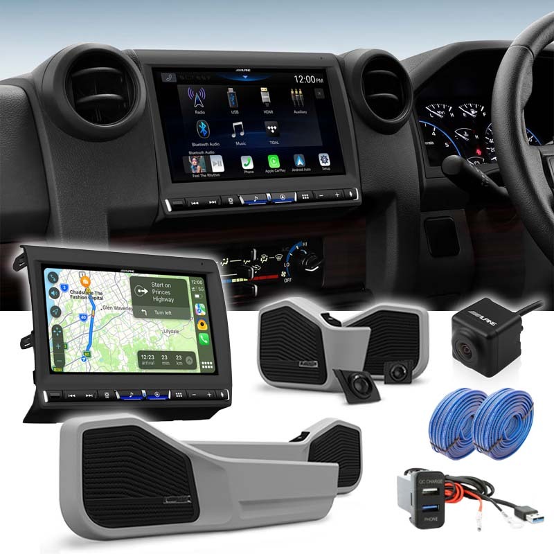 Alpine i905-LC70 Upgrade To Suit Toyota Land Cruiser 79 Series Dual Cab | Speakers | Door Pods | Reverse Camera | Flush Mount USB