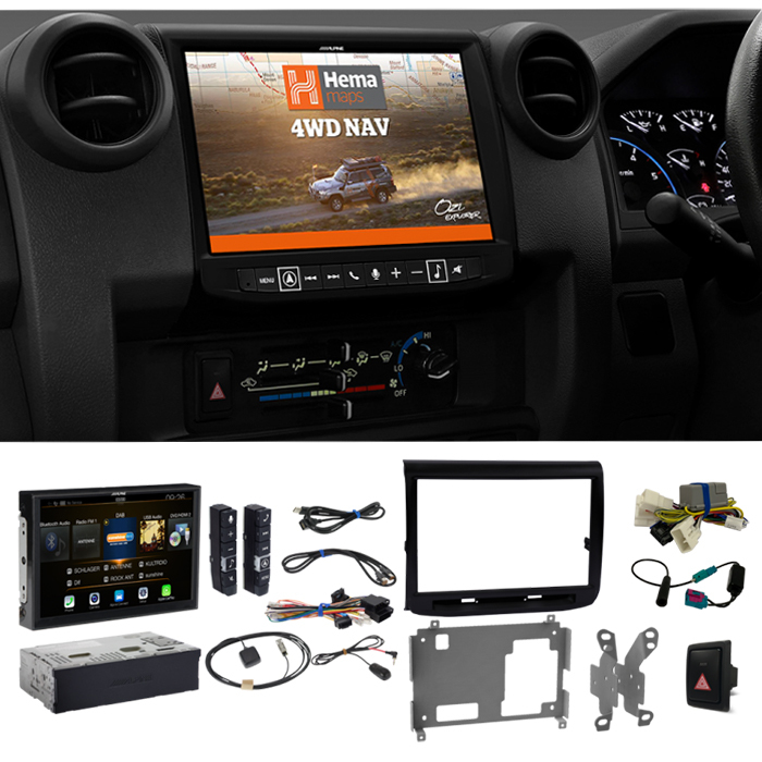 ALPINE LC70-X902D 9″ NAVIGATION WITH HEMA MAPS TO SUIT TOYOTA LANDCRUISER 70 SERIES