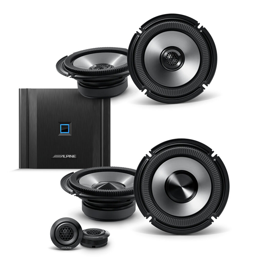 Alpine Essential Sound Upgrade Bundle – 6.5" Coaxial & Component Speakers + 4-Channel DSP Amplifier