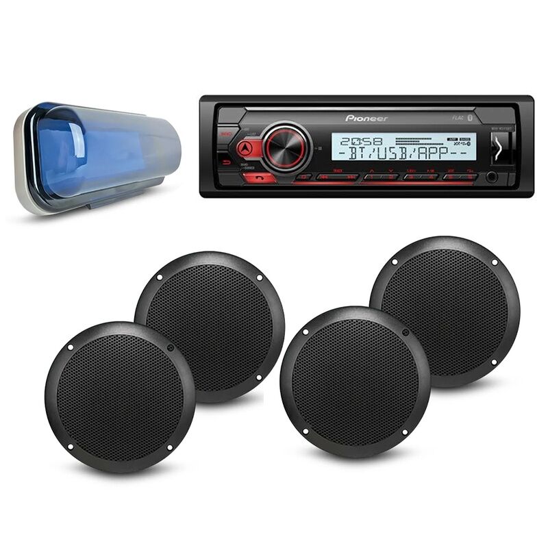 Pioneer & Axis Marine Audio Package – Bluetooth Stereo, 4 x 6" Speakers & Splash Cover for Boats, Caravans & RVs