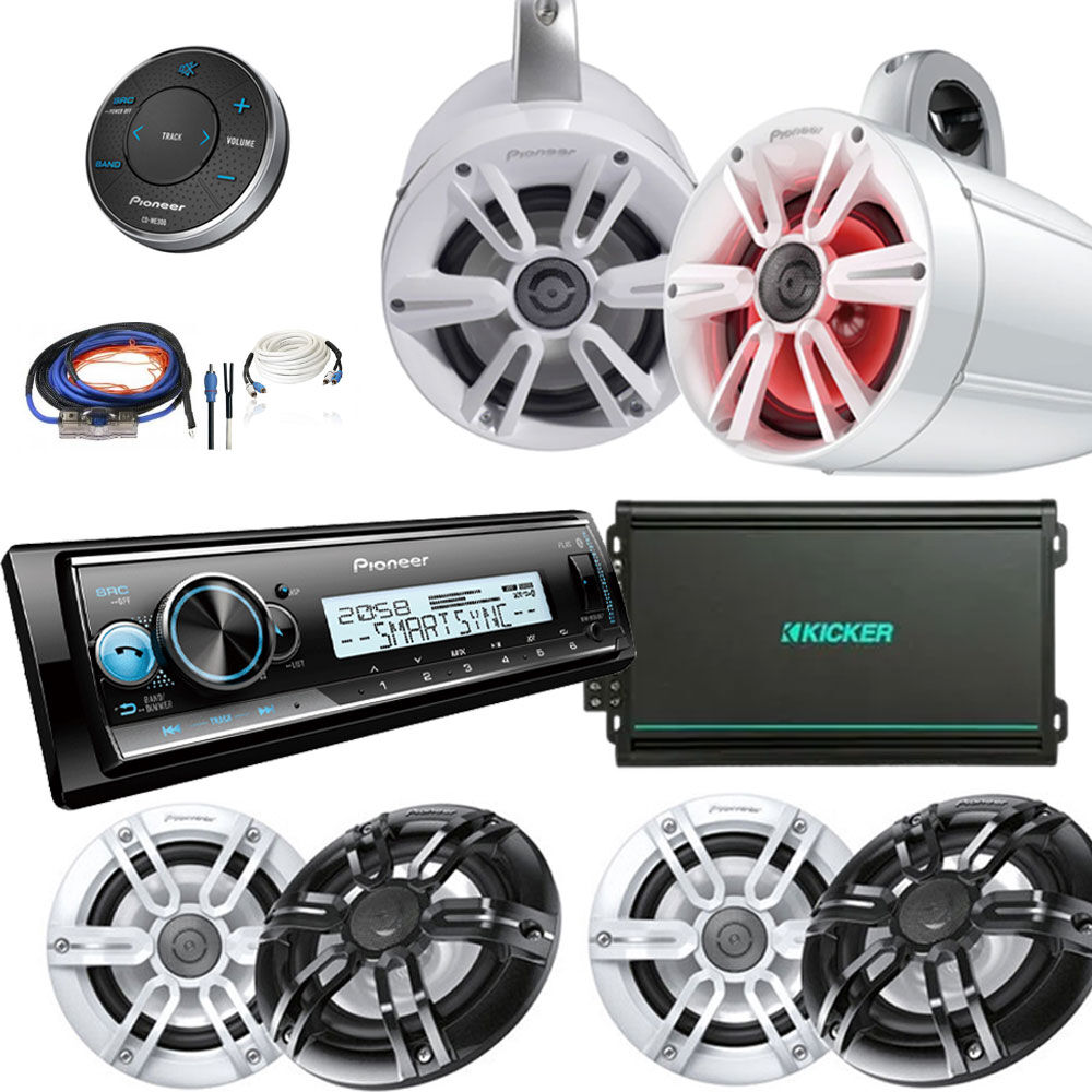 The Ultimate Pioneer & Kicker Marine Audio System Bundle - Bluetooth, RGB Tower, & Pro Power