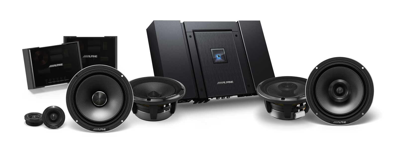 Alpine Status Premium Bass Bundle:  HDA-F60 Alpine Status 4 Channel Amplifier & HDZ-65 Component & Coaxial 