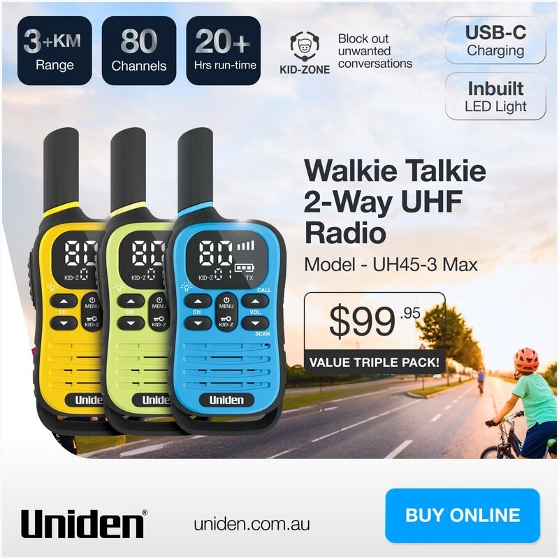 Uniden UH45-3 Max 0.5W UHF CB Handheld Radio Triple Pack