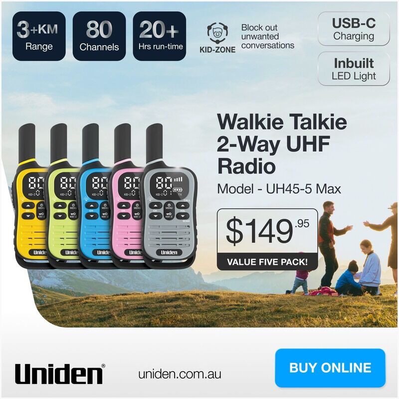 Uniden UH45-5 Max 0.5W UHF CB Handheld Radio 5-Pack