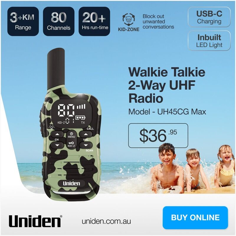 Uniden UH45CG Max 0.5W UHF CB Handheld Radio with Kid-Zone Plus - Camo