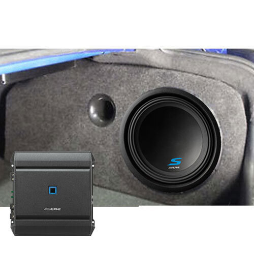 Alpine mono amplifier with sub in Ported 12 inch subwoofer box to suit Holden VE Sedan