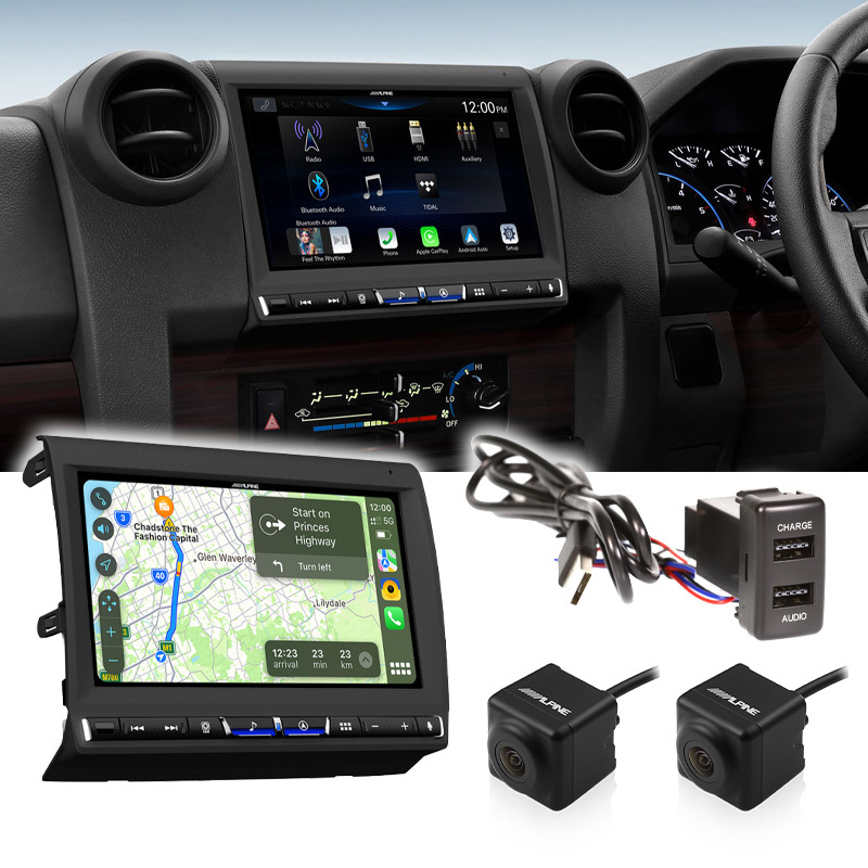 Alpine i905-LC70 Head unit To Suit Land Cruiser 70 Series with Front & Rear Camera & Flush Mount Dual USB