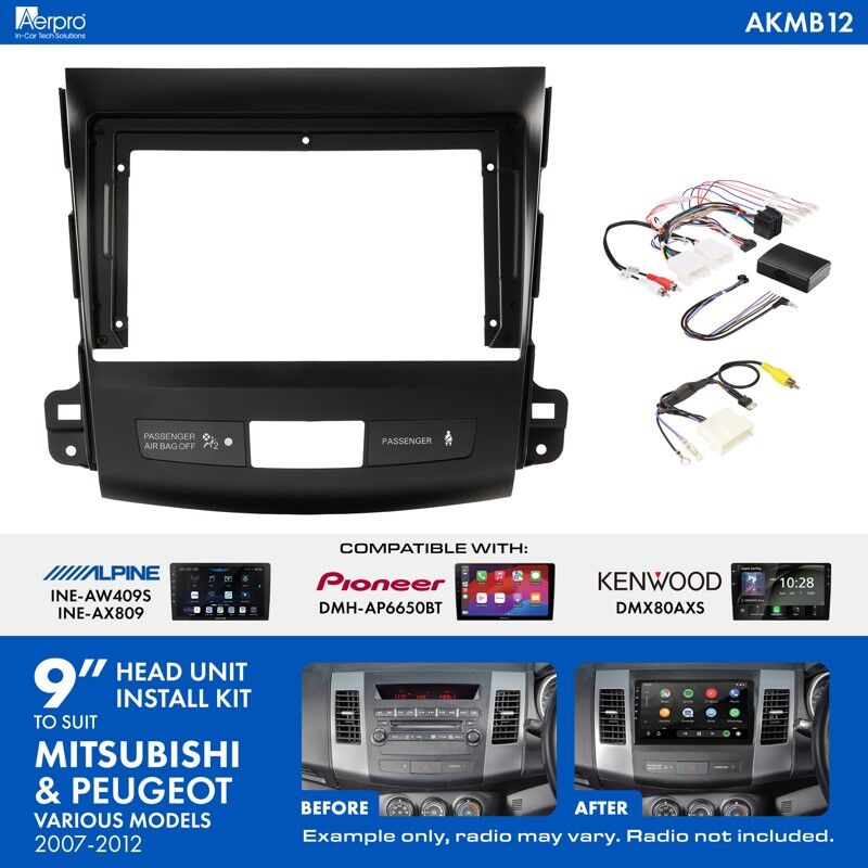 Aerpro AKMB12 9" Head Unit Install Kit To Suit Mitsubishi Outlander 2007-2012 & Peugeot 4007
