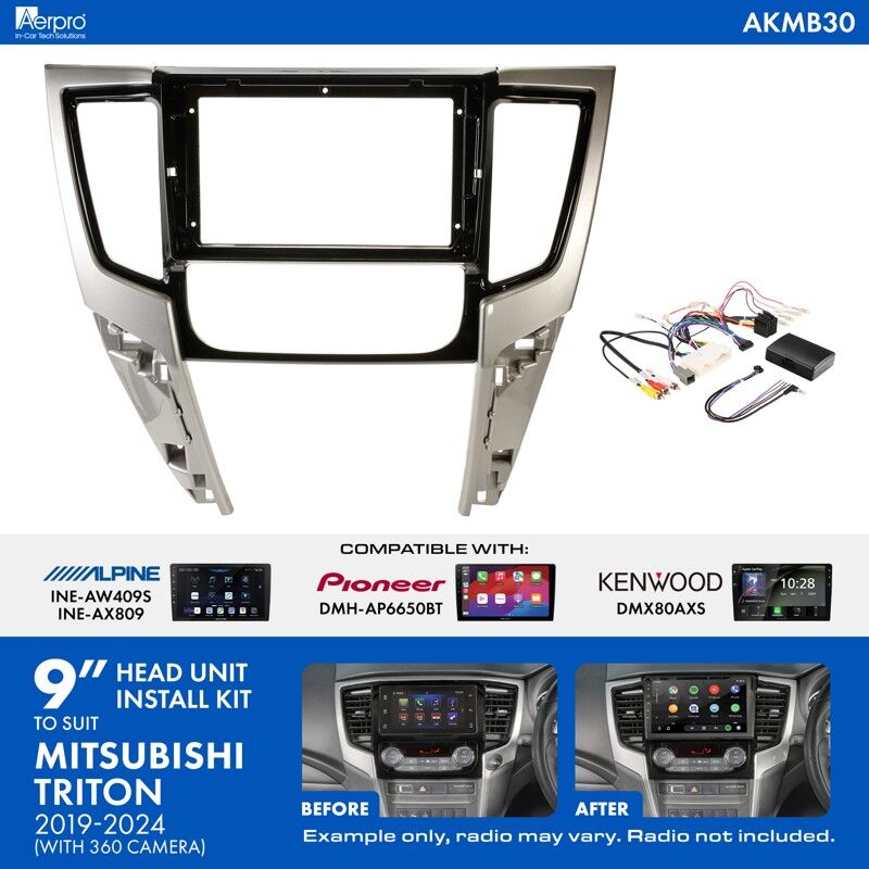 Aerpro AKMB30 9" Head Unit Install Kit To Suit Mitsubishi Triton 2019-2024