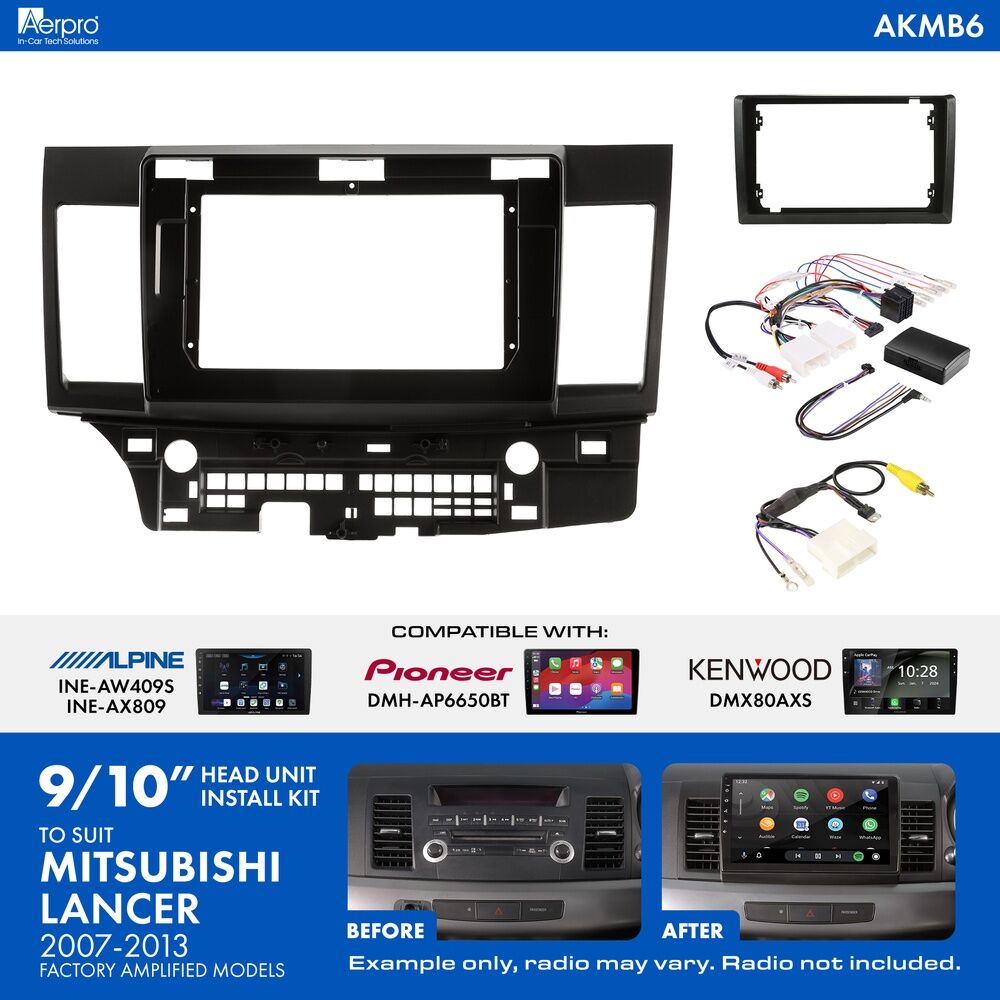 Aerpro AKMB6 9/10 Inch Install Kit To Suit Mitsubishi Lancer 2007-2013 [compatible With Pioneer, Kenwood & Alpine 9/10 Inch Head Units]
