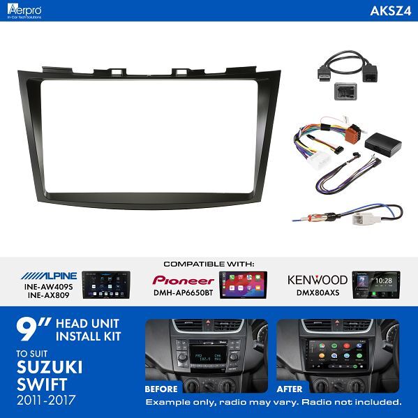Aerpro AKSZ4 9 Inch install kit to suit Suzuki swift 2011-2017