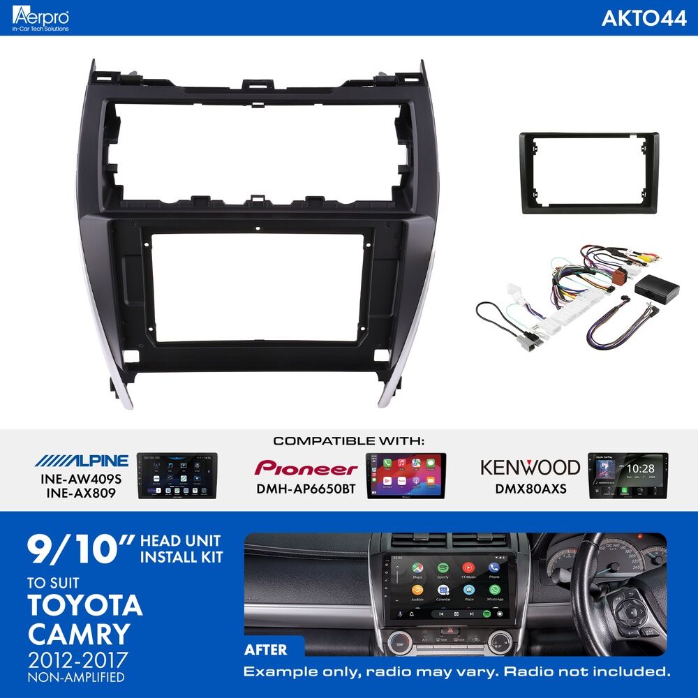 Aerpro AKTO44 9/10 Inch Install Kit To Suit Toyota Camry 2012-2017 [compatible With Pioneer, Kenwood & Alpine 9/10 Inch Head Units]