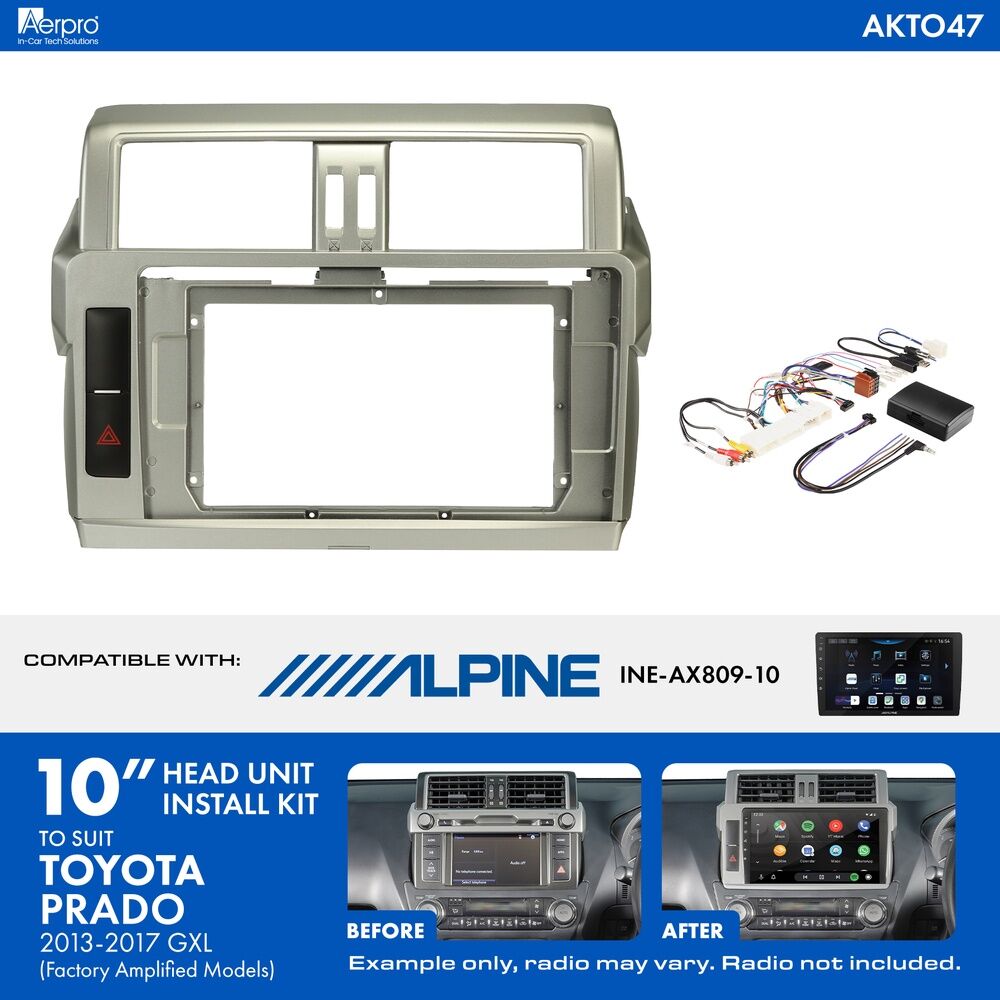 Aerpro AKTO47 10 Inch Install Kit To Suit Toyota Prado Gxl 2013-2017 [compatible With And Alpine 10 Inch Head Units]