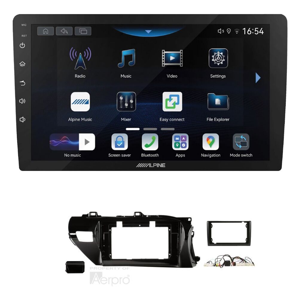 Alpine INE-AW409S 9" Wireless Apple CarPlay and Wireless Android Auto Head Unit with Aerpro AKTO2 9/10 Inch install kit to suit Toyota hilux 2015-2020
