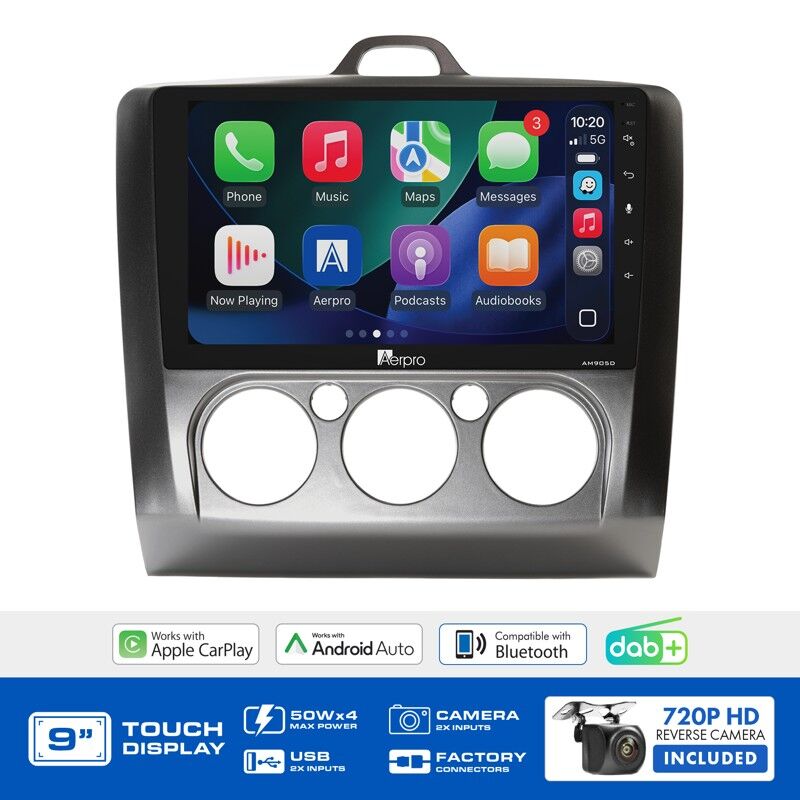 Aerpro AMDFO9 9" Wireless CarPlay & Android Auto Multimedia Kit To Suit Ford Focus 2005-2009 (Manual Climate Control)