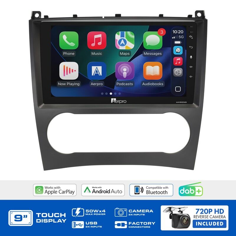 Aerpro AMDMC4 9" Wireless CarPlay & Android Auto Multimedia Kit To Suit Mercedes-Benz C-Class 2004-2006 & CLC 2008-2011