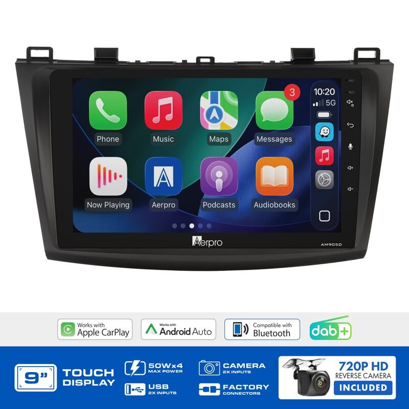 Aerpro AMDMZ4 9" Wireless CarPlay & Android Auto Multimedia Kit To Suit Mazda 3 2009-2013 (Non-Amplified)