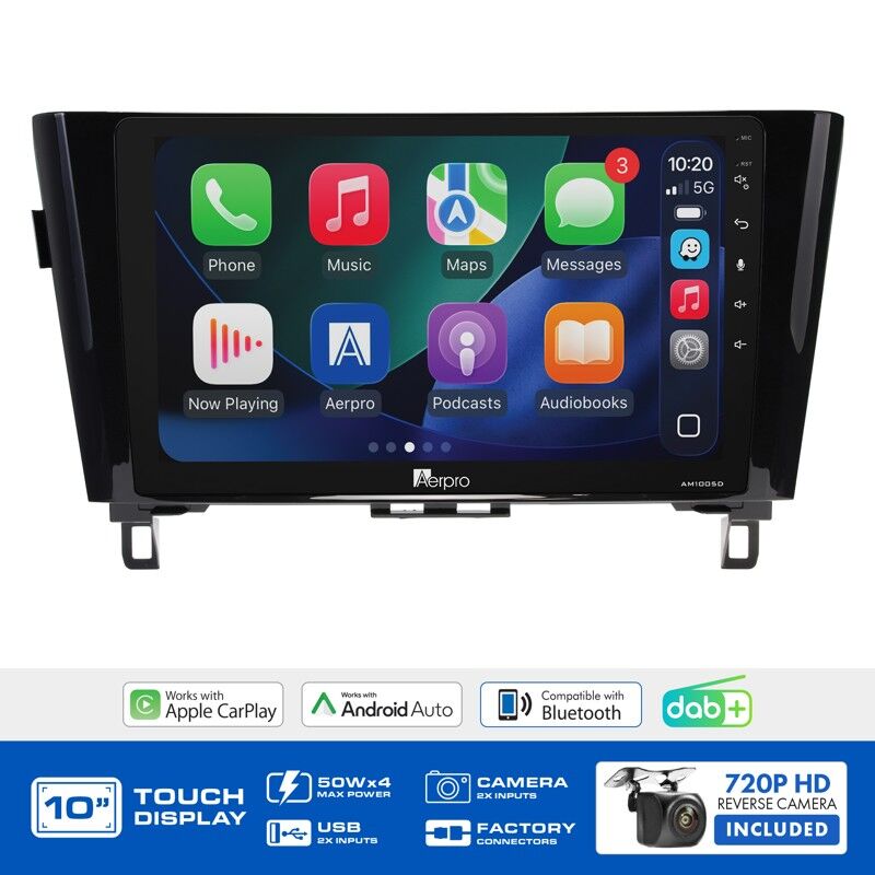 Aerpro AMDNI4 10" Wireless CarPlay & Android Auto Multimedia Kit To Suit Nissan Qashqai 2014-2019 & X-Trail 2014-2022 (Non-Nav & Non-360 Camera)