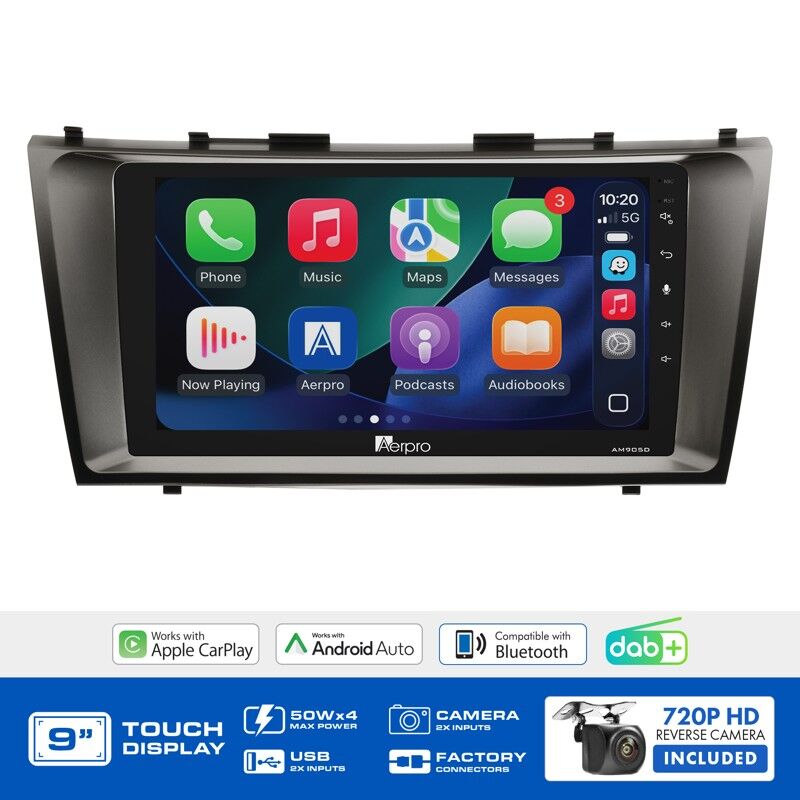 Aerpro AMDTO1 9" Wireless CarPlay & Android Auto Multimedia Kit To Suit Toyota Camry & Aurion 2006-2011 (Non-Amplified, Silver)