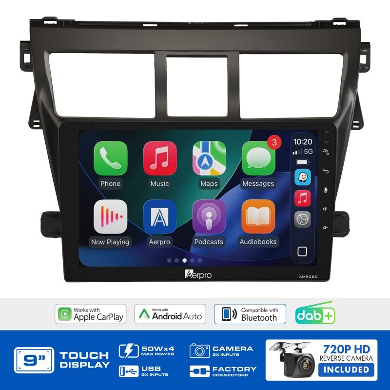 Aerpro AMDTO15 9" Wireless CarPlay & Android Auto Multimedia Kit To Suit Toyota Yaris Sedan 2005-2011 (No SWC)