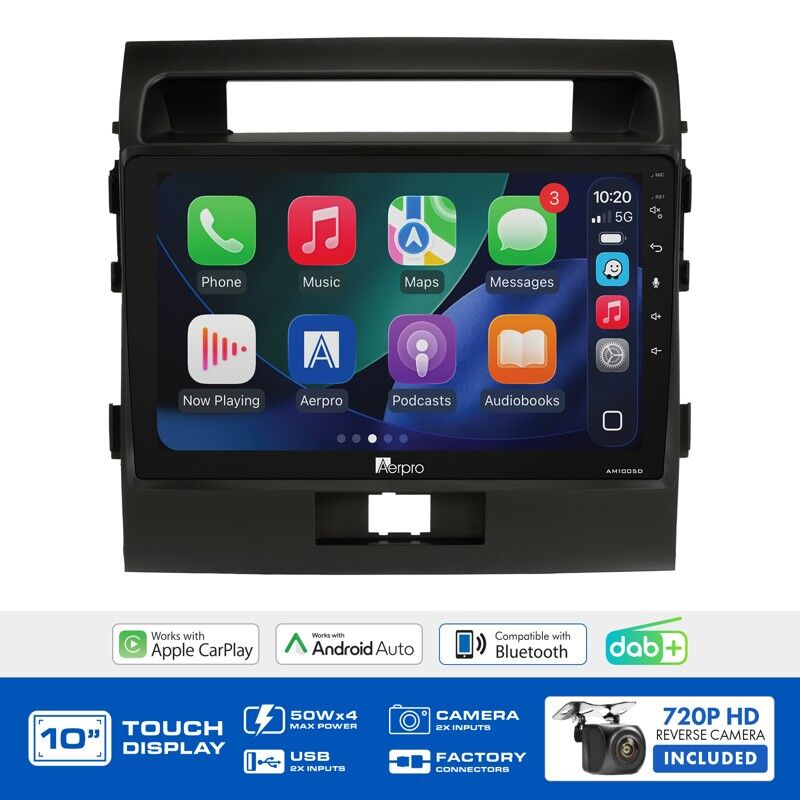 Aerpro AMDTO17 10" Wireless CarPlay & Android Auto Multimedia Kit To Suit Toyota LandCruiser 200 Series 2007-2011 (With SWC)