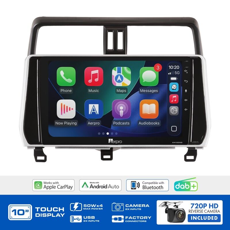 Aerpro AMDTO23 10" Wireless CarPlay & Android Auto Multimedia Kit To Suit Toyota Prado 150 Series 2020-2024 (Non-JBL)