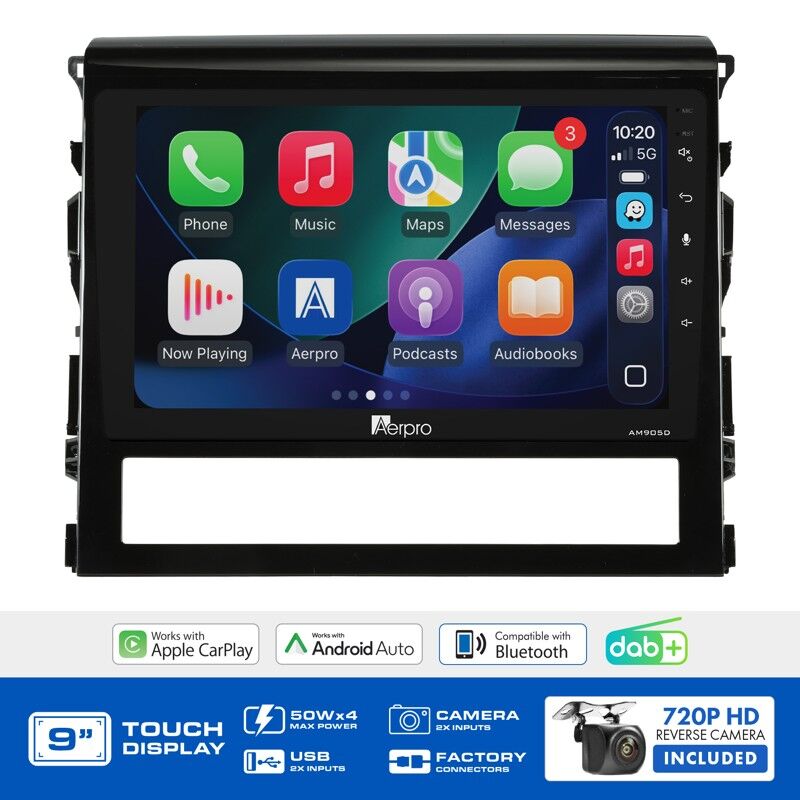 Aerpro AMDTO26 9" Wireless CarPlay & Android Auto Multimedia Kit To Suit Toyota LandCruiser 200 Series 2016-2021