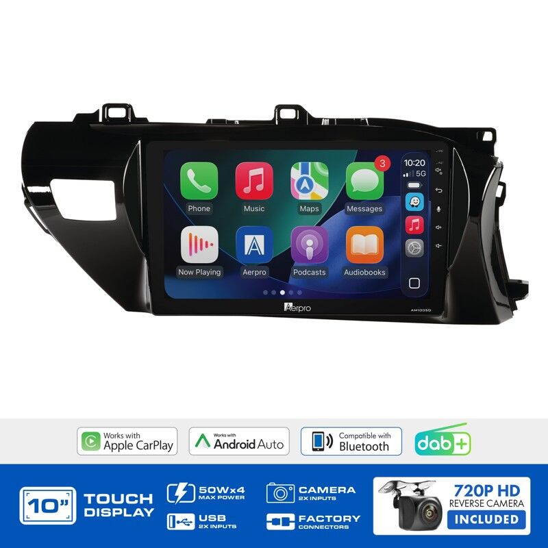 Aerpro AMDTO3 10" Wireless CarPlay & Android Auto Multimedia Kit To Suit Toyota HiLux 2020-on (Non-Amplified)