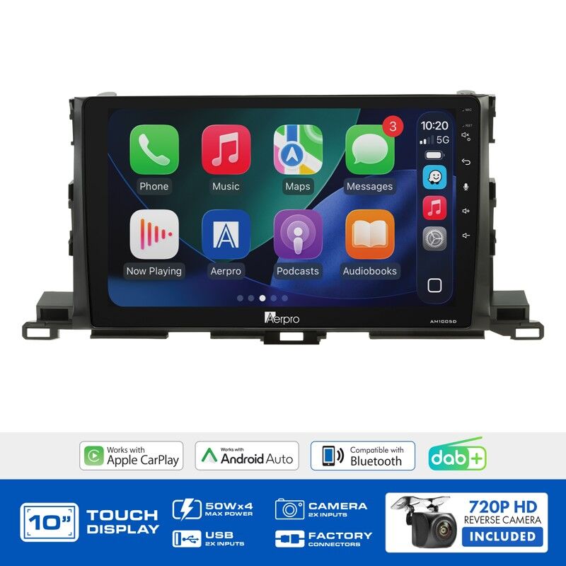Aerpro AMDTO38 10" Wireless CarPlay & Android Auto Multimedia Kit To Suit Toyota Kluger 2014-2019 (360 Camera Models)