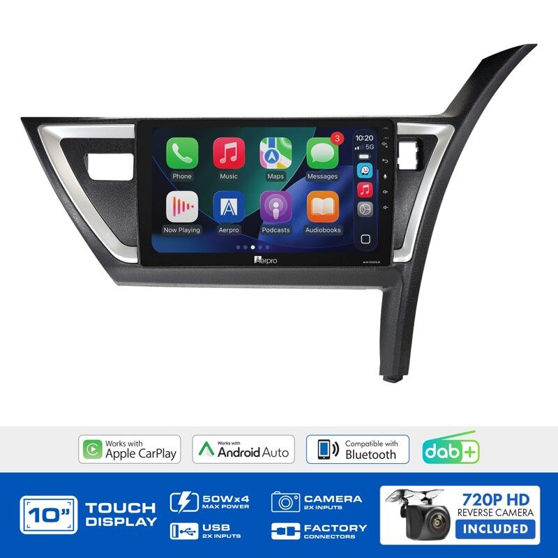 Aerpro AMDTO39 10" Wireless CarPlay & Android Auto Multimedia Kit To Suit Toyota Corolla Hatch 2012-2015
