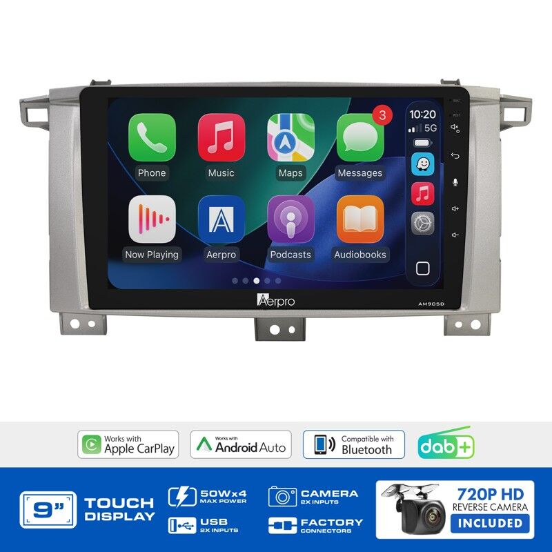 Aerpro AMDTO40 9" Wireless CarPlay & Android Auto Multimedia Kit To Suit Toyota LandCruiser 100 Series 2003-2007