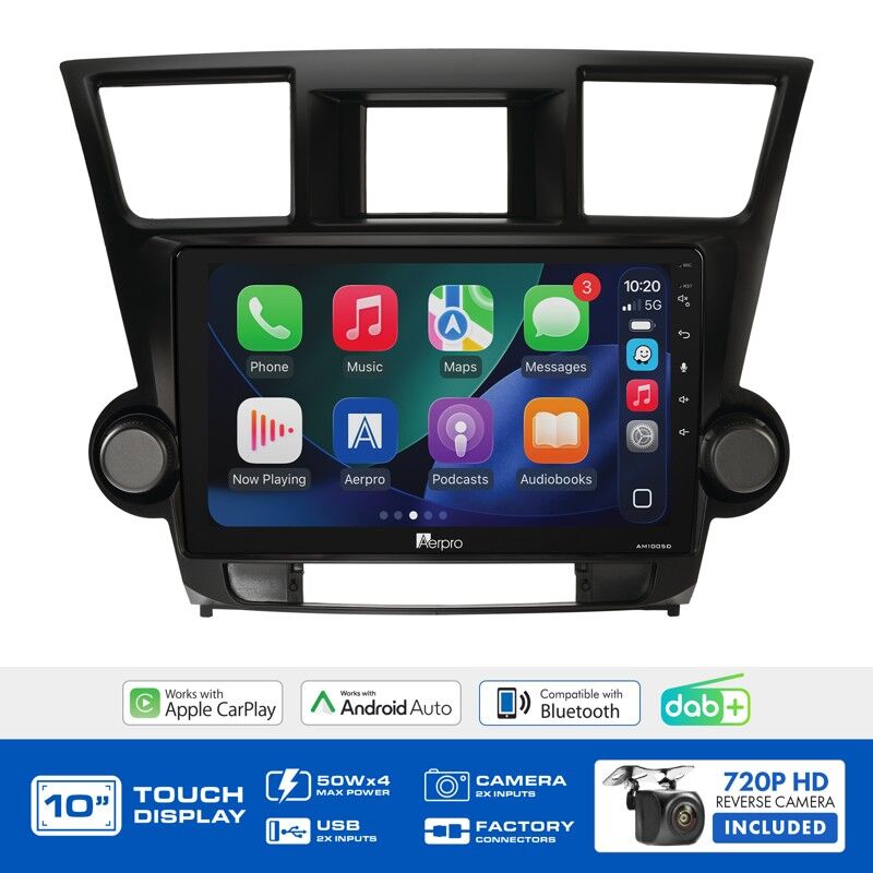 Aerpro AMDTO6 10" Wireless CarPlay & Android Auto Multimedia Kit To Suit Toyota Kluger 2007-2013 (Non-Amplified)