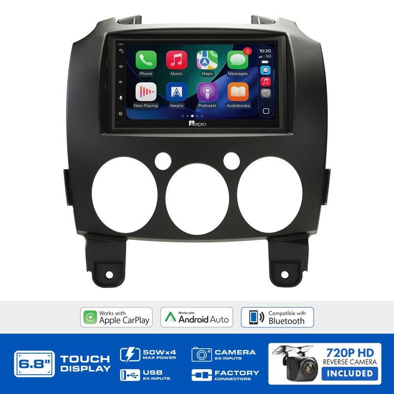Aerpro AX7510K 6.8" Wireless CarPlay & Android Auto Multimedia Receiver To Suit Mazda 2 2007-2014