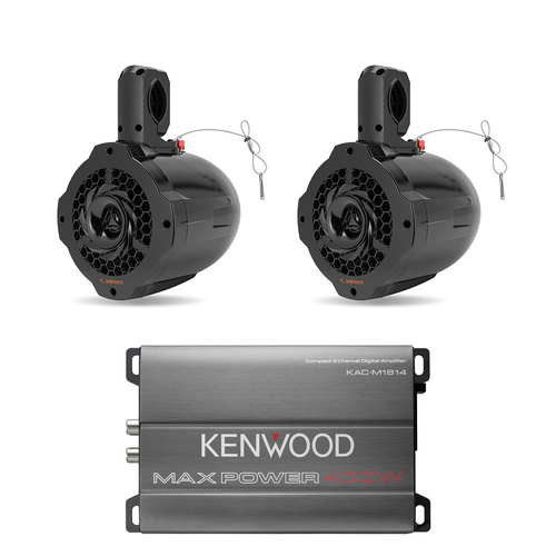 Marine 6.5" 2-Way Wake Tower Speakers with Kenwood KAC-M1814 Amplifier