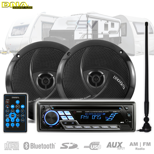 Caravan Stereo System With CD Bluetooth USB Head Unit, 6.5" Speakers & AM/FM Antenna